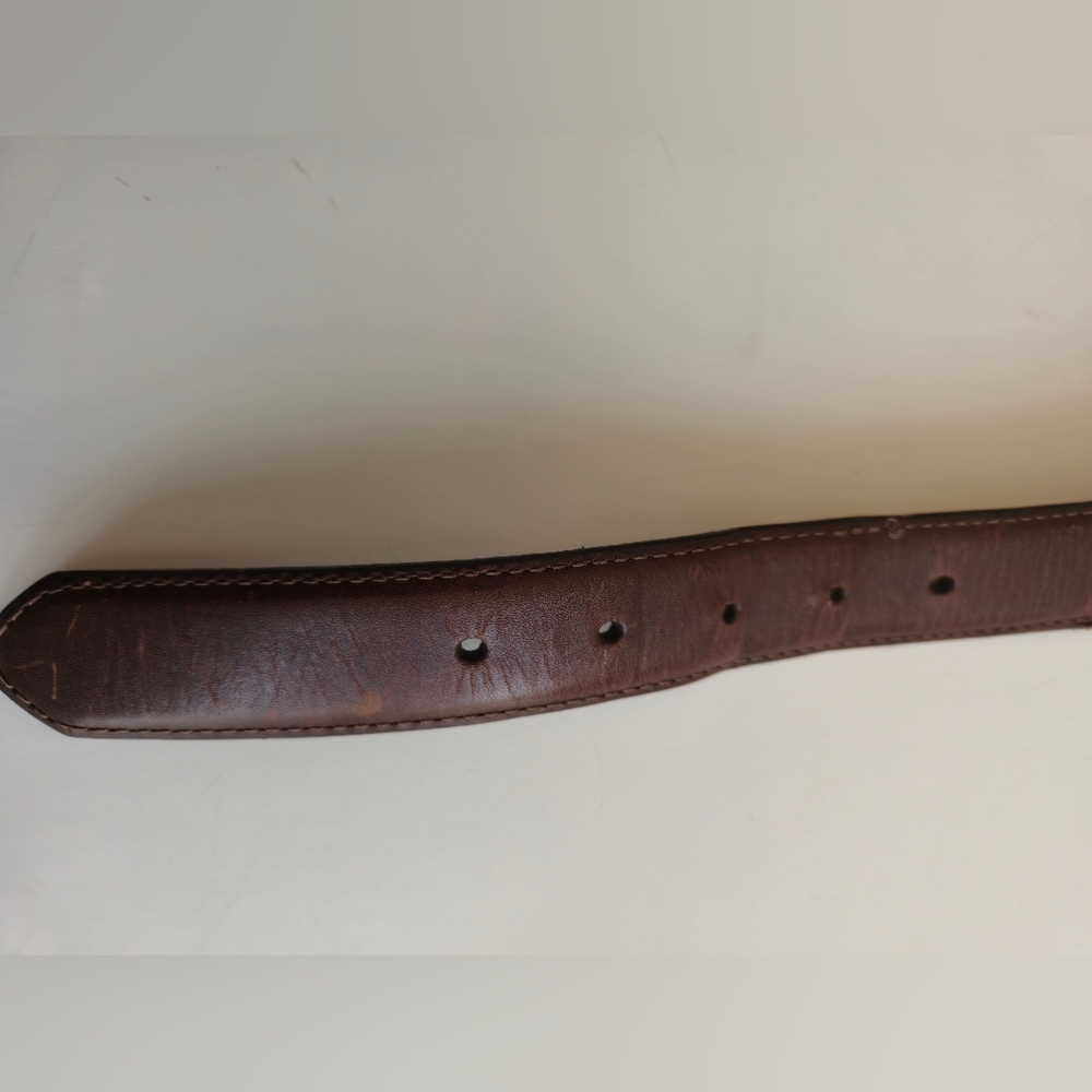 Columbia Men's Brown Leather Belt Multi Color Cotton Woven  Fabric Size 44 - Picture 11 of 17